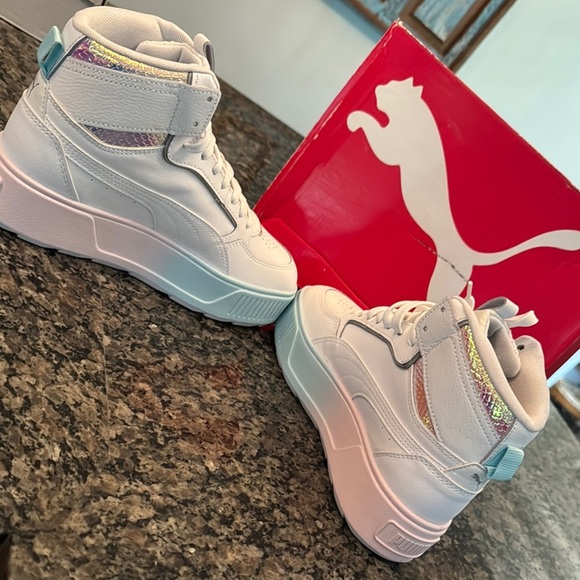 Puma Karmen Rebelle mid exotics White and Iridescent Platform Sneakers NWT 9 - Picture 7 of 15